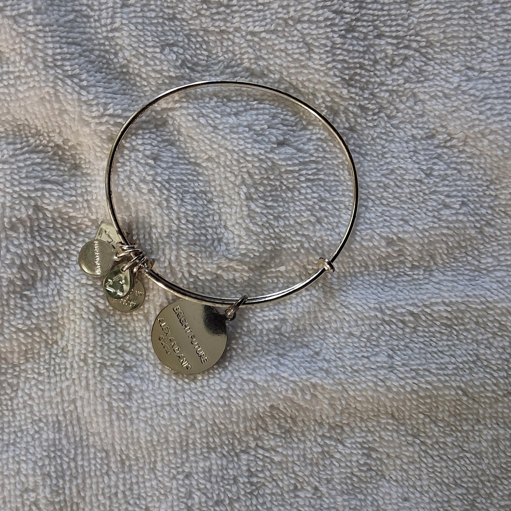 Alex and Ani Silver Expandable Charm Bangle with Round Disc